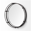 Pemberly Row Contemporary Black Metal Mirrored Base Round Tray
