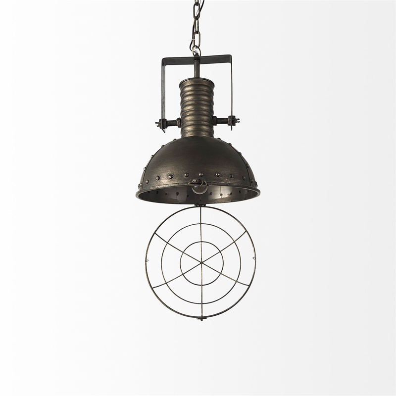Pemberly Row Contemporary 12.5x18.5 Gray Metal Caged Bulb Pendant Light