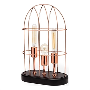 Pemberly Row 19.3&quotH Rose-Gold Metal Cylindrical Cage Three Bulb Table Lamp