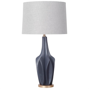 Pemberly Row 30&quotH Gray-Blue Resin Base with Gray Fabric Shade Table Lamp