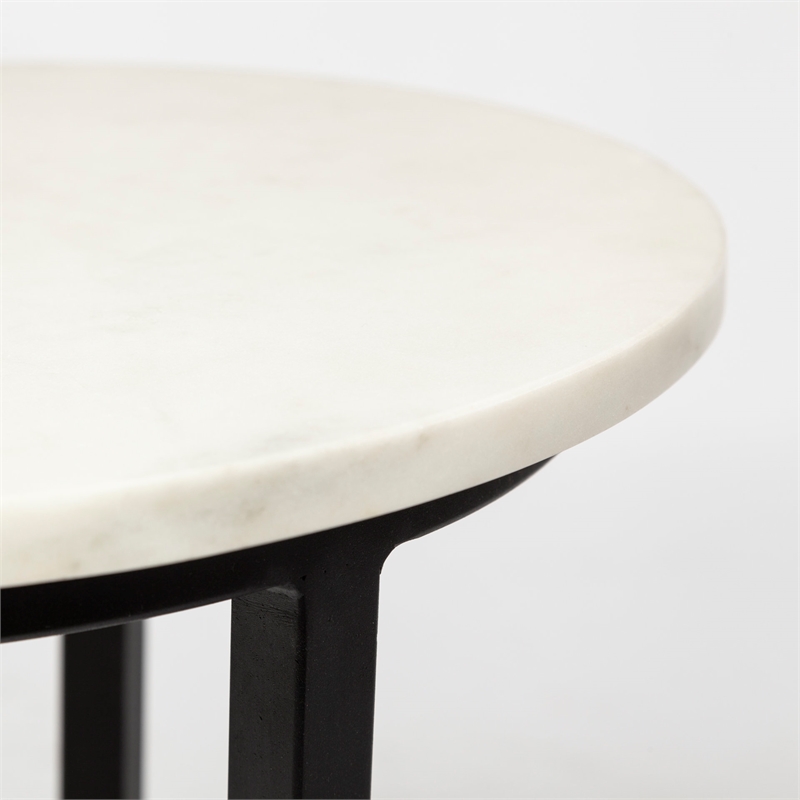 Pemberly Row 15x20.9 Round White Marble Top & Black Metal Frame Table
