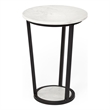Pemberly Row 15x20.9 Round White Marble Top & Black Metal Frame Table