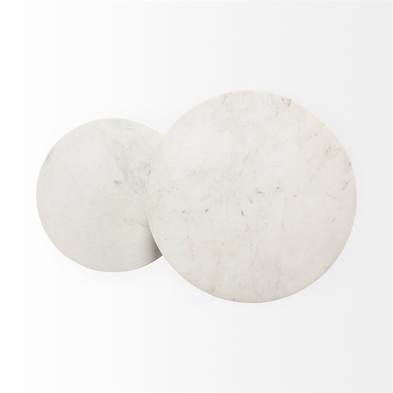 Pemberly Row 15x20.9 Round White Marble Top & Black Metal Frame Table