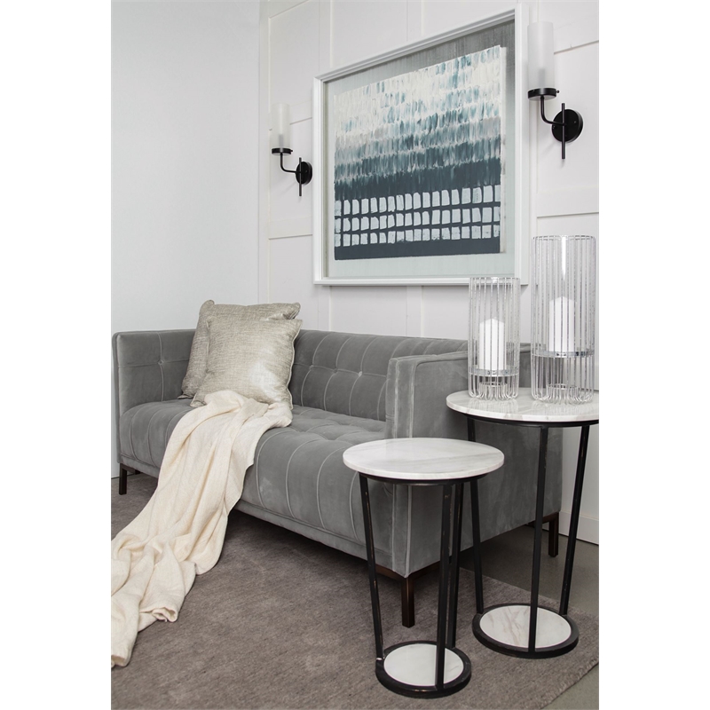 Pemberly Row 18x25.2 Round White Marble Top & Black Metal Frame Table