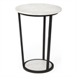 Pemberly Row 18x25.2 Round White Marble Top & Black Metal Frame Table