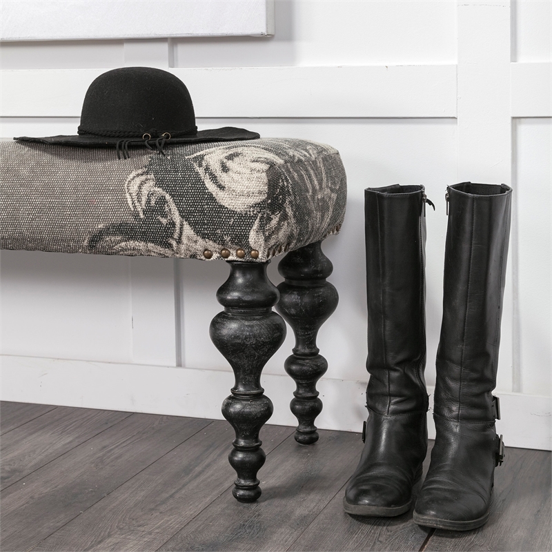 Pemberly Row 55x18 Upholstered Gray Frabric Seat/Dark Wood Legs Accent Bench