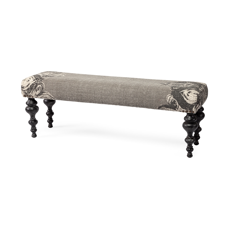 Pemberly Row 55x18 Upholstered Gray Frabric Seat/Dark Wood Legs Accent Bench