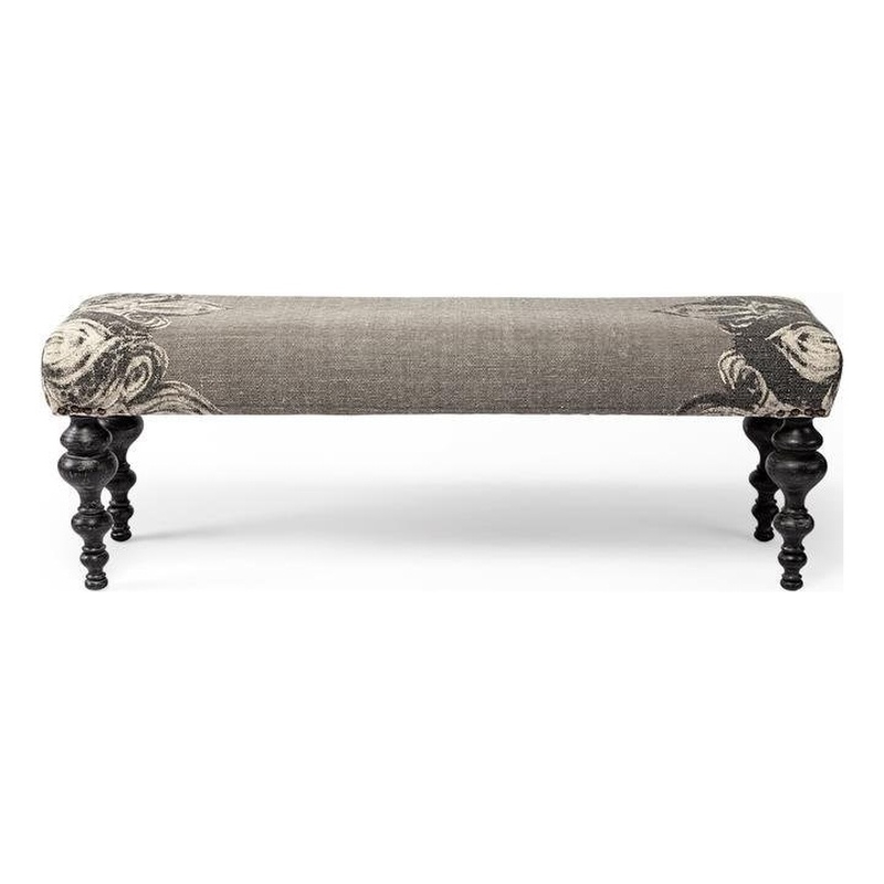 Pemberly Row 55x18 Upholstered Gray Frabric Seat/Dark Wood Legs Accent Bench
