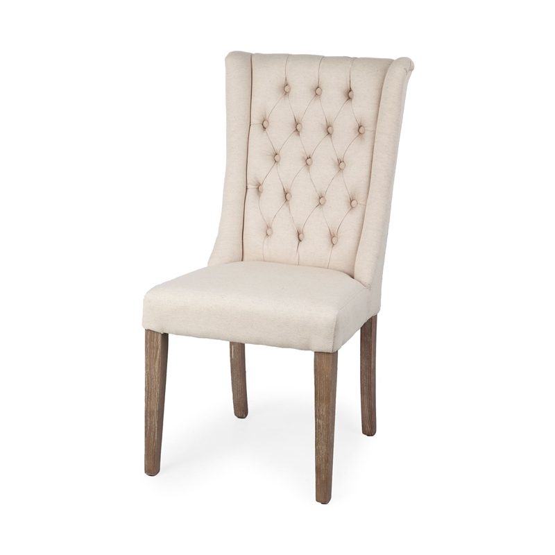 Pemberly Row Cream Linen Fabric Covering Ash Solid Wood Base Dining Chair