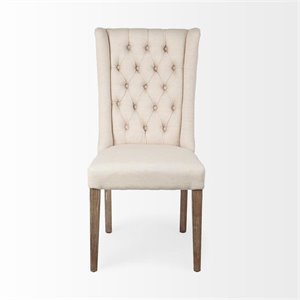 Pemberly Row Cream Linen Fabric Covering Ash Solid Wood Base Dining Chair