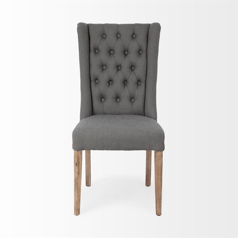 Pemberly Row Gray Plush Covering Brown Solid Wood Base Dining Chair