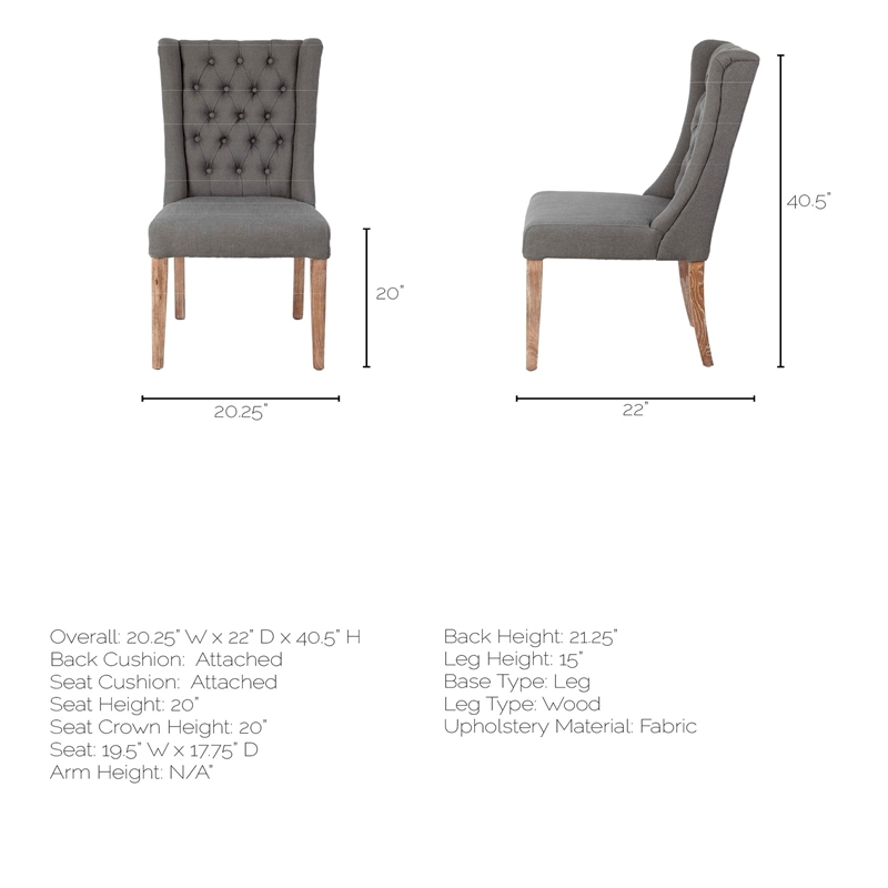 Pemberly Row Gray Plush Covering Brown Solid Wood Base Dining Chair