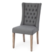 Pemberly Row Gray Plush Covering Brown Solid Wood Base Dining Chair