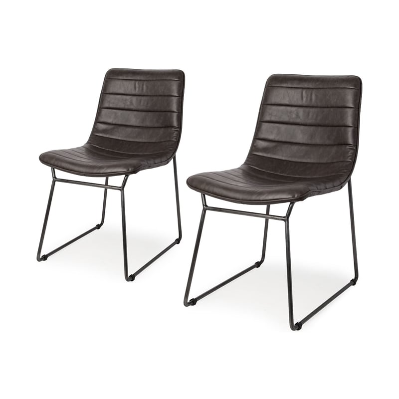 Pemberly Row Black Faux-Leather Black Metal Dining Chair (Set of 2)