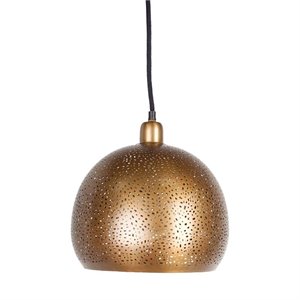 Pemberly Row Mid-Century 11x12 Gold Perforated Metal Dome Pendant Light