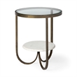 Pemberly Row Round Glass Top Gold Metal and Marble Detail End/Side Table