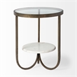 Pemberly Row Round Glass Top Gold Metal and Marble Detail End/Side Table