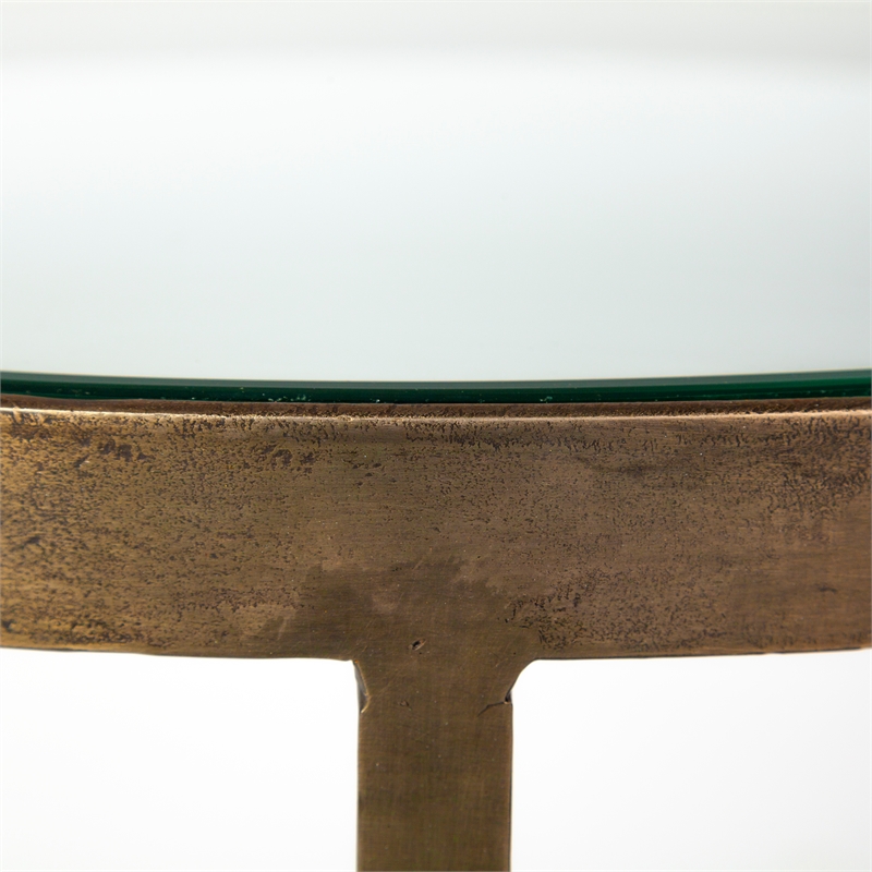 Pemberly Row Round Glass Top Gold Metal and Marble Detail End/Side Table