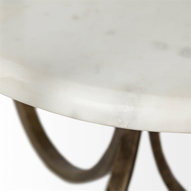 Pemberly Row Round Glass Top Gold Metal and Marble Detail End/Side Table