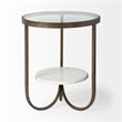 Pemberly Row Round Glass Top Gold Metal and Marble Detail End/Side Table
