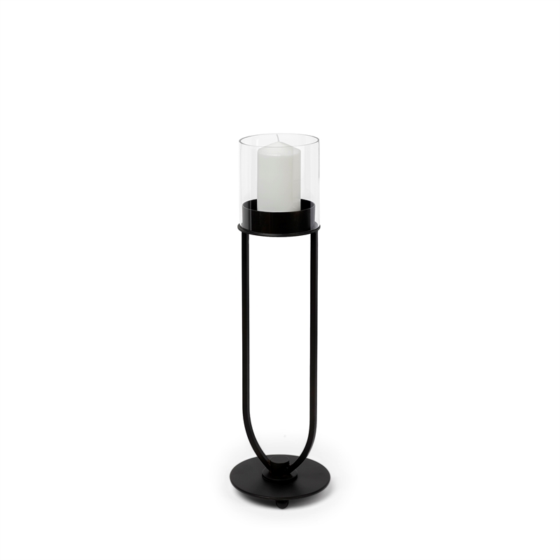 Pemberly Row Contemporary Small Black Metal Iron Table Candle Holder