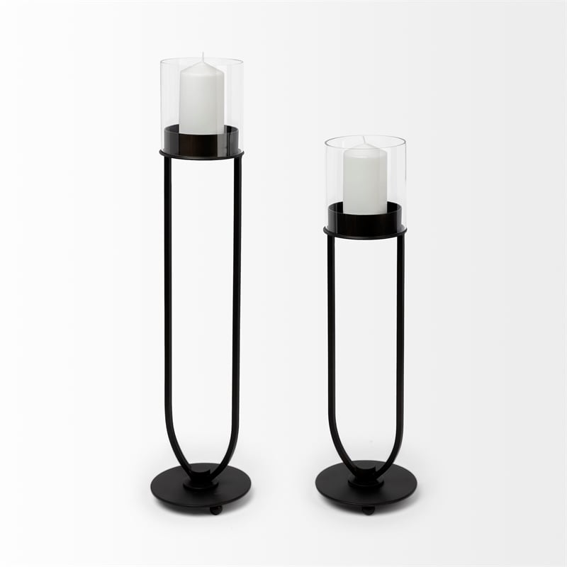 Pemberly Row Contemporary Small Black Metal Iron Table Candle Holder