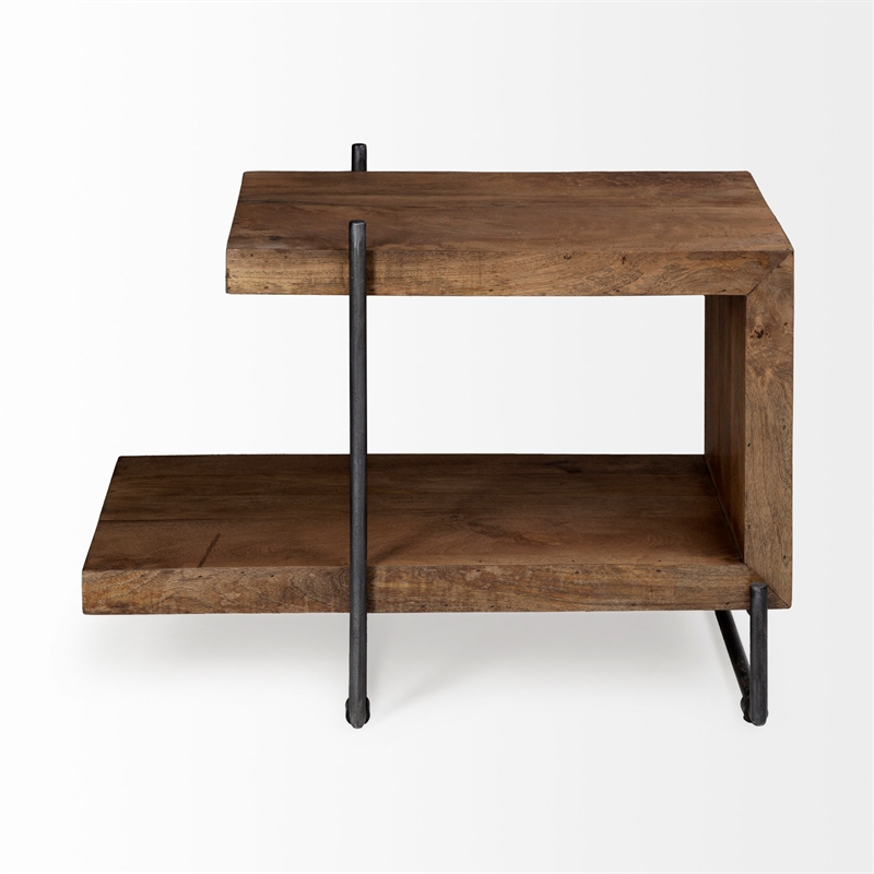 Pemberly Row 30Lx17.5Wx22H U-Shaped Brown Wood Black Iron End/Side Table