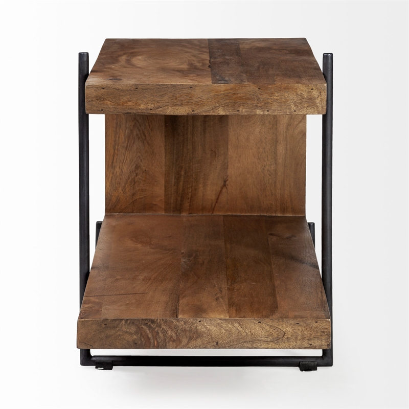 Pemberly Row 30Lx17.5Wx22H U-Shaped Brown Wood Black Iron End/Side Table