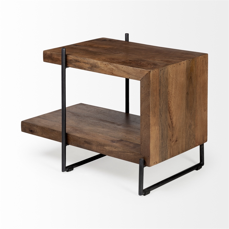 Pemberly Row 30Lx17.5Wx22H U-Shaped Brown Wood Black Iron End/Side Table
