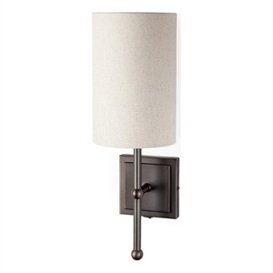 Pemberly Row 9x16 White Fabric Shade Brown Metal Base Wall Sconce
