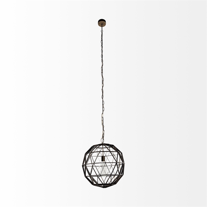 Pemberly Row Contemporary 18x18 Black Metal Triangular Orb Pendant Light