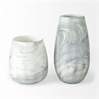 Pemberly Row Traditional Short Gray/Cream Ceramic Abstract Pattern Vase
