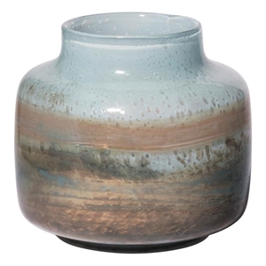 Pemberly Row Contemporary Short Blue/Gold/Chrome Urn Style Glass Vase