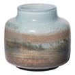 Pemberly Row Contemporary Short Blue/Gold/Chrome Urn Style Glass Vase
