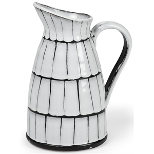 Pemberly Row Farmhouse Small Decorative White/Black Ceramic Jug