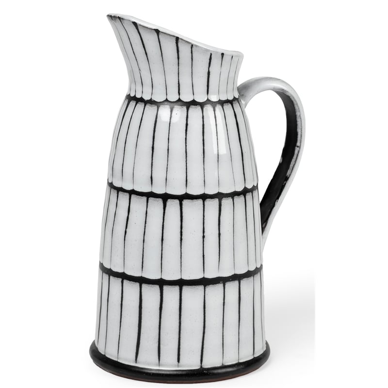 Pemberly Row Large White/Black Patterned Ceramic Water Pitcher