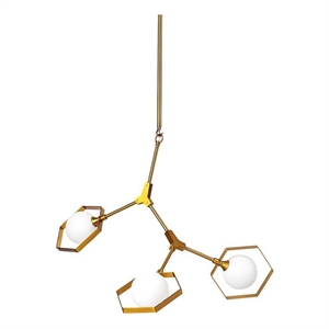 Pemberly Row 33.9&quotLx8.8&quotWx28&quotH Brass Metal Multi-Arm 3 Light Chandelier