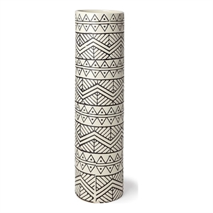 Pemberly Row Large Cream/Black Patterned Cylindrical Ceramic Vase