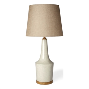 Pemberly Row 28.5&quotH White Crackled Ceramic Base Wood Accent Table Lamp