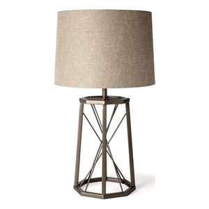 Pemberly Row 28.5&quotH Bronze Metal Octagonal Base with Beige Shade Table Lamp