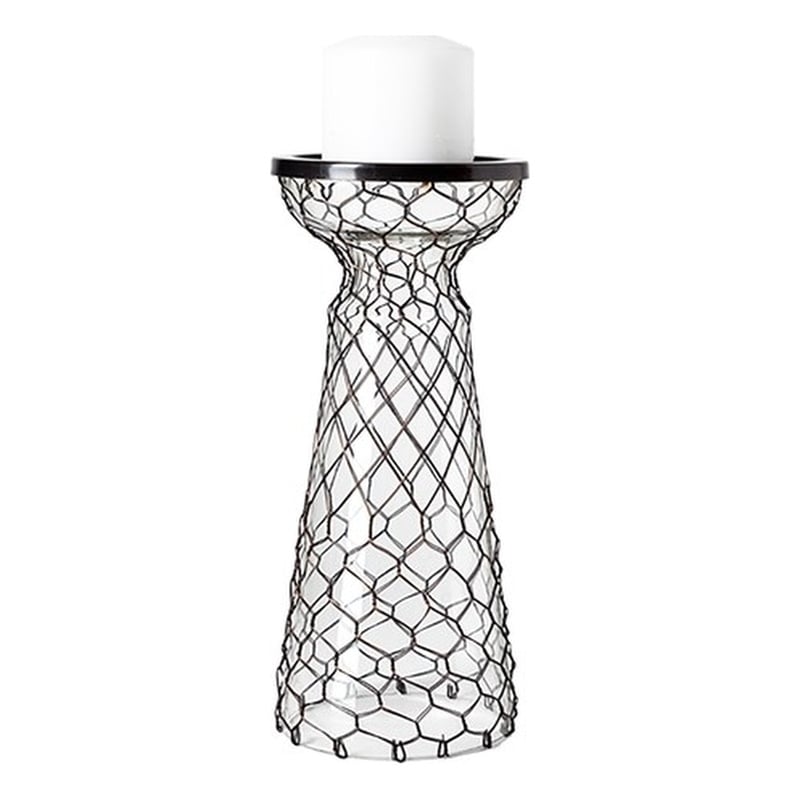 Pemberly Row Small Black Metal Snakeskin Pattern Glass Table Candle Holder
