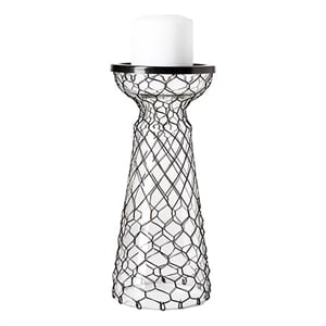 Pemberly Row Small Black Metal Snakeskin Pattern Glass Table Candle Holder
