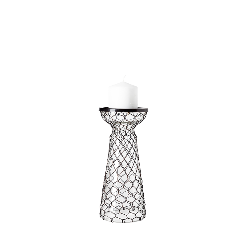 Pemberly Row Small Black Metal Snakeskin Pattern Glass Table Candle Holder