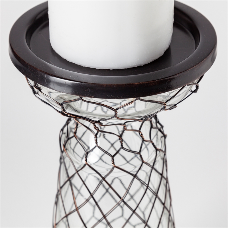 Pemberly Row Small Black Metal Snakeskin Pattern Glass Table Candle Holder