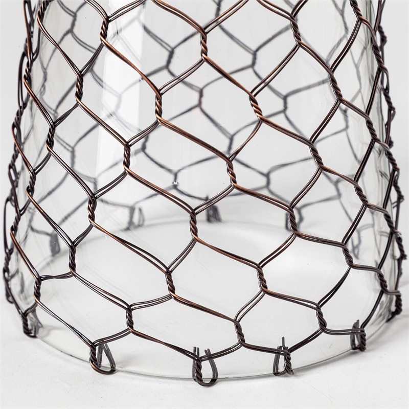 Pemberly Row Small Black Metal Snakeskin Pattern Glass Table Candle Holder