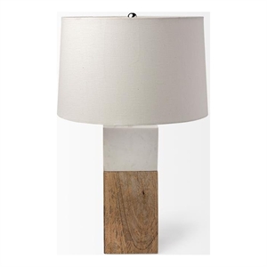 Pemberly Row 22.3&quotH Light Brown Wood with White Accent Table Lamp