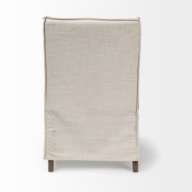 Pemberly Row Cream Fabric Slip-Cover Brown Wood Frame Dining Chair