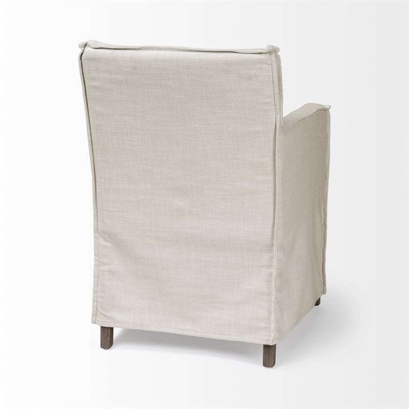 Pemberly Row Cream Fabric Slip-Cover Brown Wood Frame Dining Chair