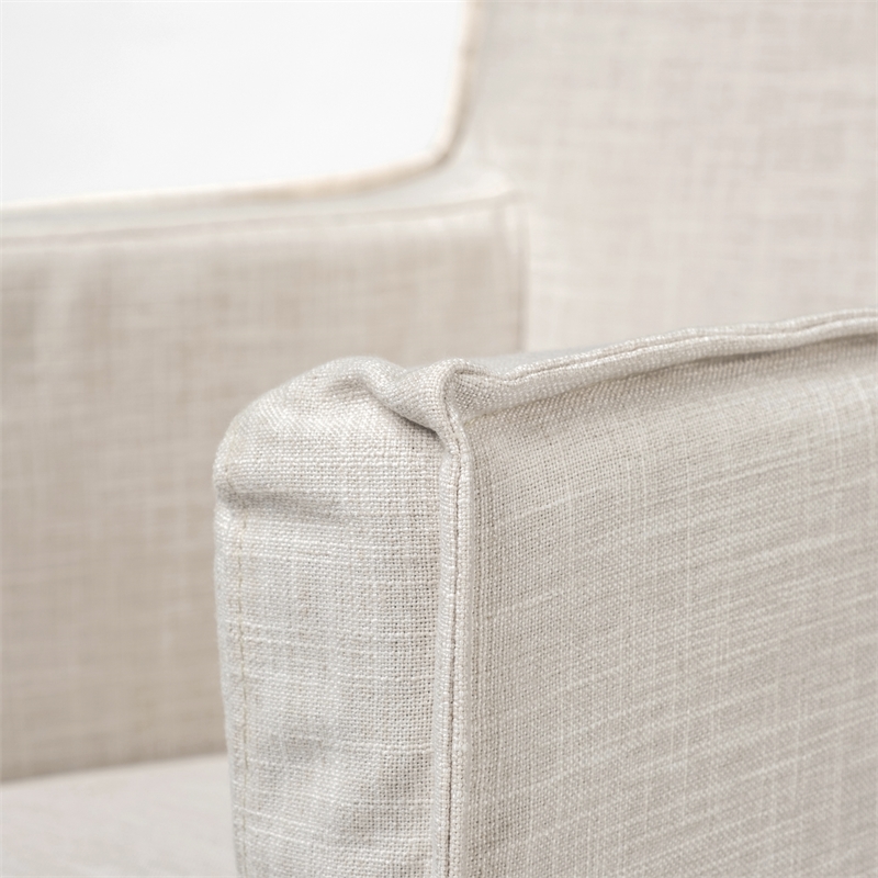 Pemberly Row Cream Fabric Slip-Cover Brown Wood Frame Dining Chair