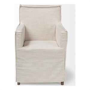 Pemberly Row Cream Fabric Slip-Cover Brown Wood Frame Dining Chair